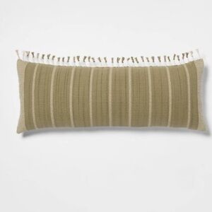 Oversized Oblong Woven Stripe Tassel Decorative Throw Pillow Green - Threshold